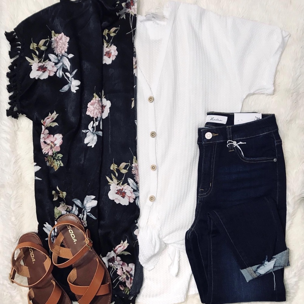 NWT-White Waffle Knit Button Top